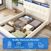 oyajia Polsterbett Doppelbett mit LED Licht 140x200cm,Hydraulisch anhebbarer Stauraumbett (Mit Lattenrost und Ladefunktion, Leinenmaterial Polsterbettt), Modernes Jugendbett, Leises Design Bett, Max. Belastbarkeit 350 kg Bild 4