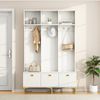 Merax Garderobenset mit Bank, multifunktionale Aufbewahrungsbank, offene Aufbewahrung,6 goldene Haken und Füße, geeignet für Flur, Wohnzimmer, weiß, B120/D23.5/H191.5CM Bild 2