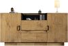 Kommode, Eichenoptik Sideboard mit 2 Schubladen und 2 Schränken (innen höhenverstellbar) & offenem Fach, ESG-Glas und schwarze Griffe, MDF + Glas, Eiche + Schwarz, 140×40×70 cm Bild 3