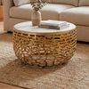 Design Metall Couchtisch Gold mit weißer Marmor Tischplatte 60 cm rund - Aluminium Wohnzimmertisch Modern - Loungetisch Alu Beistelltisch Wohnzimmer Handmade Bild 2