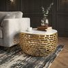 Design Metall Couchtisch Gold mit weißer Marmor Tischplatte 60 cm rund - Aluminium Wohnzimmertisch Modern - Loungetisch Alu Beistelltisch Wohnzimmer Handmade Bild 5