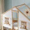 Kinder Etagenbett 90x200 mit Dach & Fenstern - Spielhausbett mit Schrägleiter, Sicherheitsgeländer, Weiß+Natur Bild 5