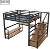 Merax 140*200 Metall-Hochbett mit Aufbewahrungsleiter mit Regalen und Tisch, Sicherheitszaun-Design mit gespleißten Metallplanken, Hohes Eisenrahmenbett mit Metallrahmen, Schwarz Bild 4