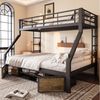 Merax Etagenbett 90x200cm & 140x200cm mit Eisenrahmen (Jugendbett Doppelbett Stockbett, 1-St), Metallbett Kinderbett mit Schuhschrank, Staufächern, Geländer & Leiter Bild 5