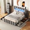 140 x 200 Polsterbett, Polsterbett mit 4 Schubladen, Polsterbet Bett mit LED-Lichtleiste mit USB und Stereoanlage, Grau Bild 1