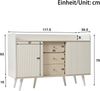 Sideboard 117.5 x 39.5 x 79 cm, 2 gestreifte Schiebetüren & 3 Schubladen, Weiß und Holzoptik, MDF mit Massivholzbeinen Bild 4