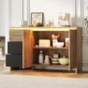 Merax Sideboard, Küchenschrank, Kommode mit 3 Schubladen und 2 Türen, Mehrfarbige LED-Lichteffekte, Buffetschrank für Wohnzimmer, Esszimmer, Holzfarbe&Schwarz Bild 2