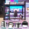 Hochbett mit Schreibtisch, LED-Streifen, Lattenrost, Leiter, Regalen, Wandgitter, Rausfallschutz und Kleiderstange, 90x200 cm, Kinderbett, Metallbett Bild 5