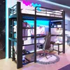 Hochbett mit Schreibtisch, LED-Streifen, Lattenrost, Leiter, Regalen, Wandgitter, Rausfallschutz und Kleiderstange, 90x200 cm, Kinderbett, Metallbett Bild 3