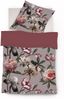 Fleuresse Mako-Satin Bettwäsche 155x220 Blüten Blätter Wende grau rot 114383-4 Bild 2