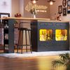Bartisch LED Beleuchtung drehbar Ausziehbar Schubladenschrank Snackregal Hochtisch mit USB-Ladefunktion,Schwarz Bild 2