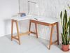 Ragaba Eckschreibtisch mit 2 Schubladen und Fußstütze, MDF & Massives Eschenholz Eichenbeize, 135x85 cm, Weiß, Links Bild 4