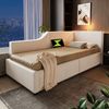 Polsterbett 90×190 cm aus Samt-Stoff mit Stauraum, Leselampe und USB-C-Anschluss, beige Bild 2