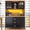 Hochschrank 120 x 40 x 179 cm in Schwarz mit LED-Beleuchtung, 4 Türen und 3 Schubladen Bild 3