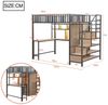 Celya Hochbett Metall-Hochbett 140x200 cm Mit Schreibtisch, Regal (Komplett Mit Ladebuchse und LED-Beleuchtung, Schwarz) Kleiderschrank und Schubladen, Mit Aufbewahrungsleiter Bild 2