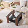 Couchtisch 65 x 41 x 45,5 cm mit Hartglasplatte, Ablage aus MDF und Walnussoptik Bild 3