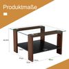 Couchtisch 65 x 41 x 45,5 cm mit Hartglasplatte, Ablage aus MDF und Walnussoptik Bild 5