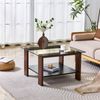 Couchtisch 65 x 41 x 45,5 cm mit Hartglasplatte, Ablage aus MDF und Walnussoptik Bild 2
