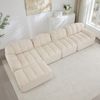 4-Sitzer Wohnlandschaft H 79 x T 366 x B 165 cm aus granulierter Fleece mit Ottoman, modular, frameless, Beige-Weiß Bild 3