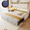 Polsterbett, Ausziehbares Schlafsofa, LED-Beleuchtung, Geräumiges Kopfteil, Rückenlehne, Klassisches Streifenmuster, USB-Ladeanschluss, Ausziehbares Bett, Samtstoff, Beige, 90 x 200 cm Bild 5