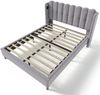 Polsterbett 140x200 cm mit USB‑Typ‑C-Ladestation, gepolstertes Leinenkopfteil, grau Bild 5