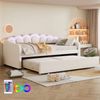 Schlafsofa mit LED-Beleuchtung, Gästebett und Lattenrost, 90x200 cm, Einzelbett, Polsterbett, Samt, beige Bild 4