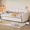 Schlafsofa mit LED-Beleuchtung, Gästebett und Lattenrost, 90x200 cm, Einzelbett, Polsterbett, Samt, beige Bild 3