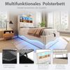 Kinderbett mit Leinenbezug, LED & Stauraum, 90x200 cm, Beige, ohne Matratze Bild 5