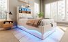 Kinderbett mit Leinenbezug, LED & Stauraum, 90x200 cm, Beige, ohne Matratze Bild 3