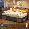MSMASK Daybett Tagesbett Schlafsofa mit LED-Beleuchtung & Ladestation, Jugendbett mit 6 Staufächern und 6 Schubladen – Liegefläche 90x200 cm Bild 4