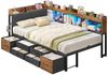 MSMASK Daybett Tagesbett Schlafsofa mit LED-Beleuchtung & Ladestation, Jugendbett mit 6 Staufächern und 6 Schubladen – Liegefläche 90x200 cm Bild 3