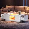 Merax Couchtisch inkl. APP mit 2 Schubladen, Beistelltisch mit Glasplatte, Wohnzimmertisch mit LED, Kaffeetisch, Weiß Bild 3