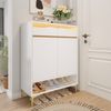 Schuhschrank mit LED-Lichtleiste, MDF/Spanplatte, 80x35x105 cm, Weiß mit Acrylfront & Metallgestell Bild 5