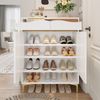 Schuhschrank mit LED-Lichtleiste, MDF/Spanplatte, 80x35x105 cm, Weiß mit Acrylfront & Metallgestell Bild 3