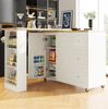 Küchentisch Bartischschrank Weiß 360° drehbar mit Rollen, Sideboard Klapptisch mit Regalen, aus MDF, modern mit Metallgriffen, 106cmx135-203cmx39cm Bild 2