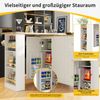 Küchentisch Bartischschrank Weiß 360° drehbar mit Rollen, Sideboard Klapptisch mit Regalen, aus MDF, modern mit Metallgriffen, 106cmx135-203cmx39cm Bild 4