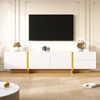 190 cm TV-Schrank, 3 Türen, 2 Schubladen, Weiß mit Gold und Holzmaserung Bild 2