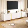 190 cm TV-Schrank, 3 Türen, 2 Schubladen, Weiß mit Gold und Holzmaserung Bild 4