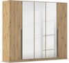 rauch Kleiderschrank Alba, Drehtürenschrank, Garderobenschrank, 5-türig, mit Spiegel, 3 Kleiderstangen und 3 Einlegeböden, Farbe Eiche Artisan, Holz, Griffstange Grau metallic, Schwarz, 226x197x54cm Bild 3