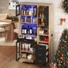 Küchenregal, Bauernhaus-Stil Vintage Hochschrank, Aufbewahrungsschrank, Vitrinenschrank, verstellbare Regale, farbwechselnde LED-Leuchten und Steckdose, 185 × 100 × 40 cm Bild 4