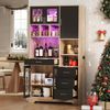 Küchenregal, Bauernhaus-Stil Vintage Hochschrank, Aufbewahrungsschrank, Vitrinenschrank, verstellbare Regale, farbwechselnde LED-Leuchten und Steckdose, 185 × 100 × 40 cm Bild 2