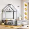 Spielhausbett Mit Abnehmbarem Dach 90x200 Kiefer Massivholz Bodenbett Mit Tür Bücherregal Kleiderstange Lattenrost 150kg Tragkraft Montessori Spielbett Kreativzimmer Bild 2