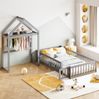 Spielhausbett Mit Abnehmbarem Dach 90x200 Kiefer Massivholz Bodenbett Mit Tür Bücherregal Kleiderstange Lattenrost 150kg Tragkraft Montessori Spielbett Kreativzimmer Bild 3