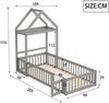 Spielhausbett Mit Abnehmbarem Dach 90x200 Kiefer Massivholz Bodenbett Mit Tür Bücherregal Kleiderstange Lattenrost 150kg Tragkraft Montessori Spielbett Kreativzimmer Bild 4