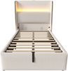 Polsterbett 90x200 cm mit hydraulischem Bettkasten, hohes Leinen-Kopfteil, integrierte LED & USB/Type-C, Beige，Es gibt ein Matratzen. Bild 5