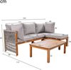 Merax L-förmiges Garten-Loungesessel-Set (3er-Set), Gestell aus Akazienholz, Armlehnen aus grauem Seil, mit verstellbaren Beinen, hellgraue Bild 5