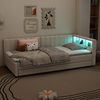 Bett ausziehbar 90x200 cm, Leinenbezug Beige, Kopfteil mit Ablagefächern, LED‑Umgebungslicht & USB/Typ‑C‑Ladefunktion Bild 3