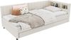Bett ausziehbar 90x200 cm, Leinenbezug Beige, Kopfteil mit Ablagefächern, LED‑Umgebungslicht & USB/Typ‑C‑Ladefunktion Bild 5