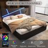 Merax Polsterbett mit LED-Lichtleisten, Einzelbett 90*200 cm, mit Lattenrost, Rückenlehne, hydraulisches Funktionsbett, PU, Schwarz Bild 2