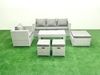 Fimous Polyrattan Gartenmöbel Set 6 Stücke Outdoor Garten Sofa Rechteckiger Couchtisch Set mit Sessel 3 Hockern Hellgrau gemischt Bild 2